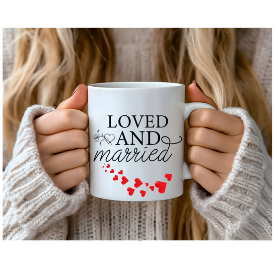 “Loved and Married” Mug – Customizable Wedding Keepsake