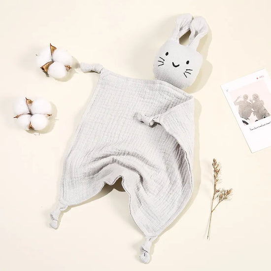 Baby Security Blanket Soft Cotton Muslin Rabbit Animal Soothing Towel For Infants Breathable Knotted Corners Comforter