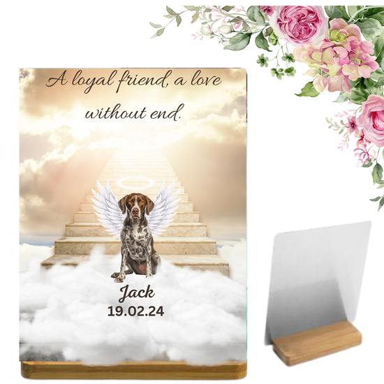 Custom Pet Memorial on Aluminum Panel – Personalized with Wings, Halo, and Pet Name