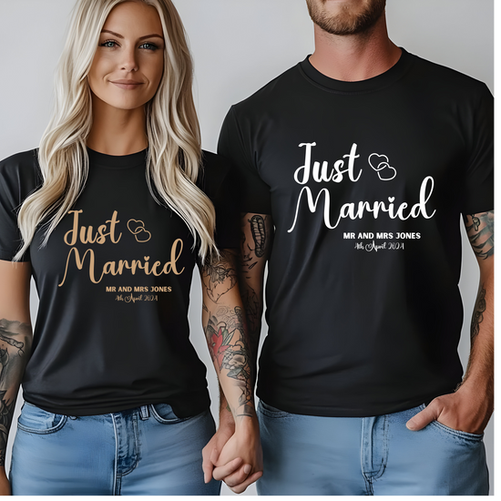 “Just Married” Custom T-Shirt with Surname & Wedding Date