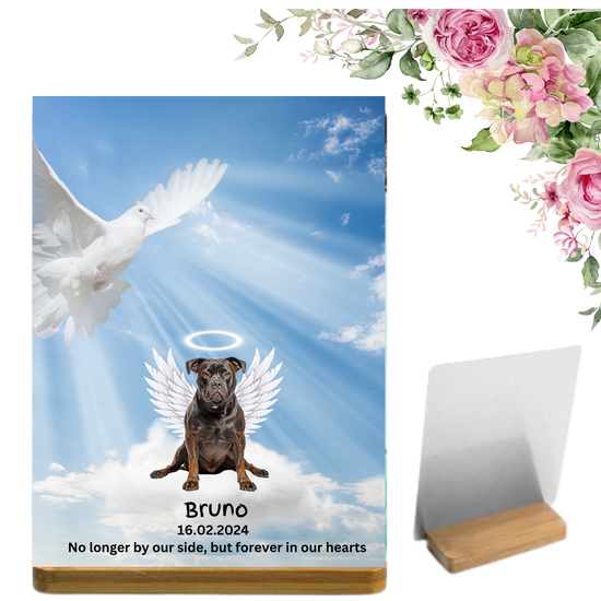 Custom Pet Memorial on Aluminum Panel – Personalized with Wings, Halo, and Pet Name