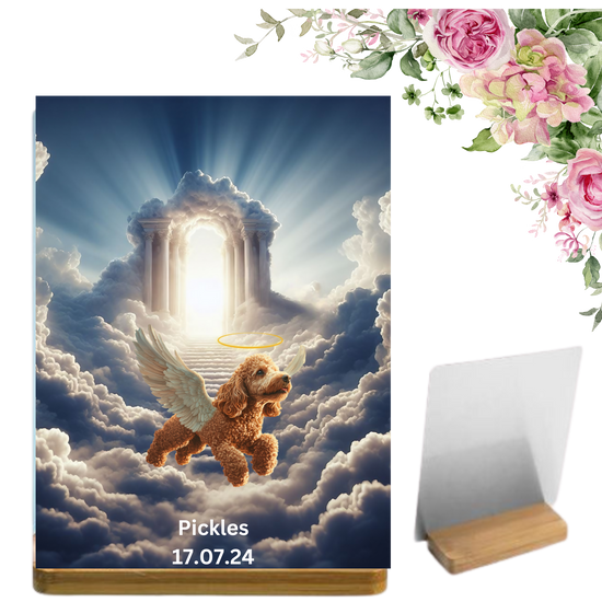 Custom Pet Memorial on Aluminum Panel – Personalized with Wings, Halo, and Pet Name