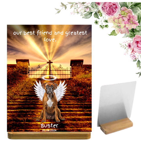 Custom Pet Memorial on Aluminum Panel – Personalized with Wings, Halo, and Pet Name