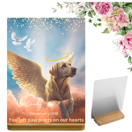 Custom Pet Memorial on Aluminum Panel – Personalized with Wings, Halo, and Pet Name