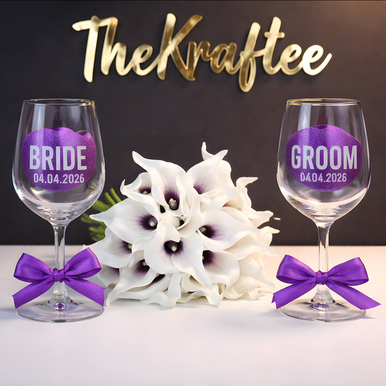 Personalised Engraved Wedding Glasses Set – Bride & Groom