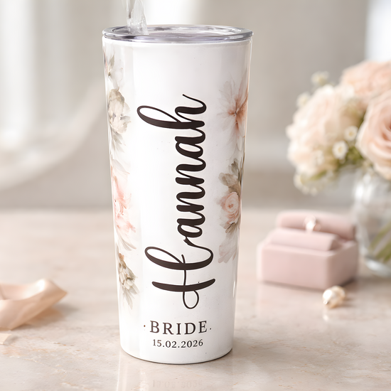 Personalised Bridal Tumbler – Elegant Floral Design