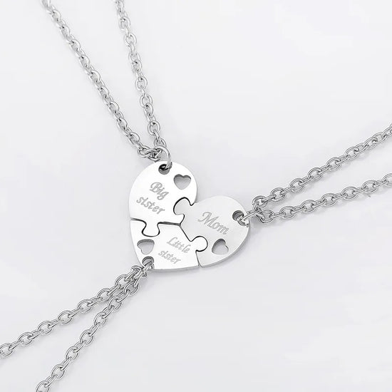 Personalised Mum, Big Sister & Little Sister Puzzle Heart Necklace Set