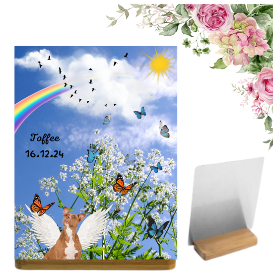 Custom Pet Memorial on Aluminum Panel – Personalized with Wings, Halo, and Pet Name