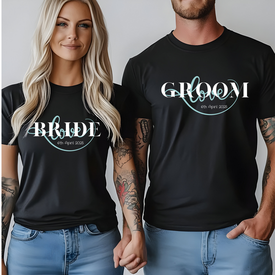 “Bride” or “Groom” Custom T-Shirt in Black